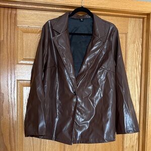 Brown Faux Leather Women's Jacket